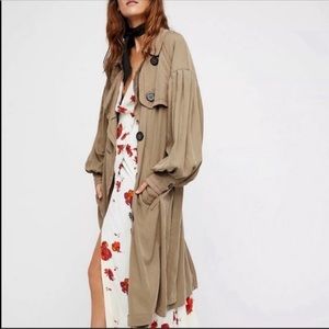Free people tan balloon sleeve trench coat